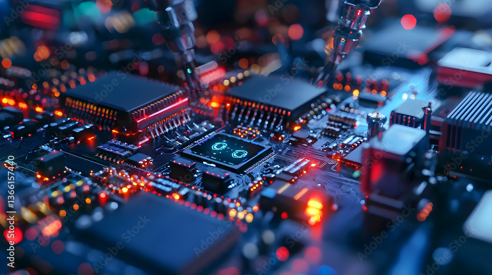 Obraz premium High-Tech Circuit Board With Glowing Components