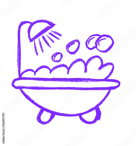 Bath Tub Shower Icon Crayon Chalk Drawing Vector