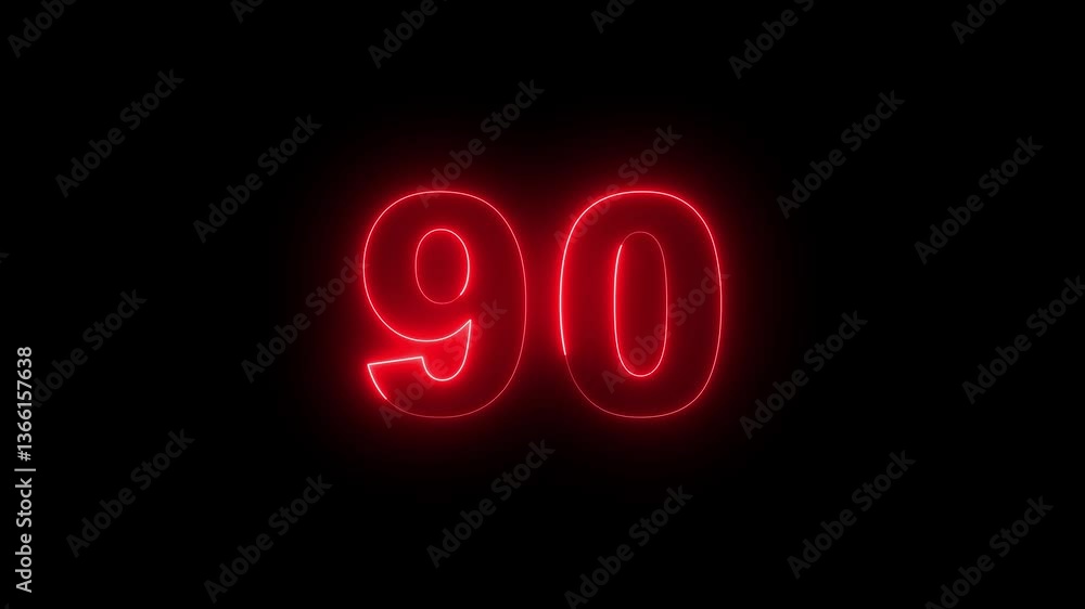 90 number neon text animation on black background. Neon number 90 with alpha channel, neon numbers, Bright neon glowing number 90, Energy Neon red Number 90.. 90 number neon text animation on black background. Neon number 90 with alpha channel, neon numbers, Bright neon glowing number 90, Energy Neon red Number 90..