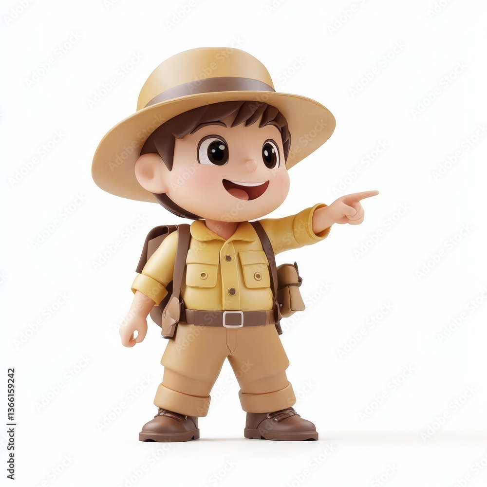 3D illustration of an adventurous young boy dressed for a safari. 3D illustration of an adventurous young boy dressed for a safari.