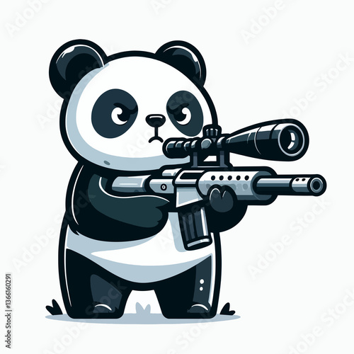 A cartoon panda is holding a gun and looking at the camera