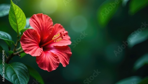Wallpaper Mural Bold vibrant hibiscus, tropical leaves, jungle feel, exotic, bright, bloom Torontodigital.ca