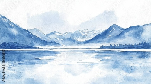 Wallpaper Mural Serene watercolor depiction in cool shades of blue and white. Torontodigital.ca