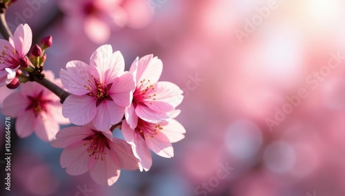 Delicate pink sakura blossoms, full bloom, soft petals , flower, design