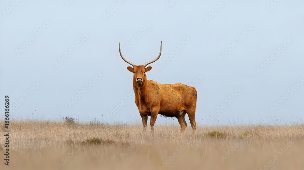 Fototapeta premium Brown Deer Standing In Open Field
