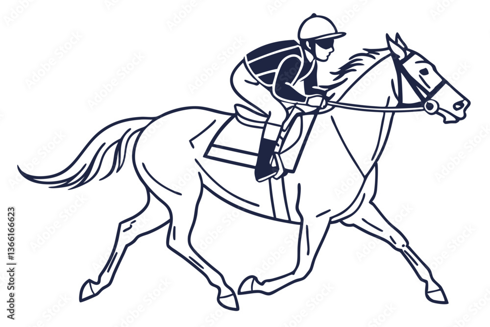 Obraz premium Jockey Riding a Galloping Horse in Race. Vector Art Illustration
