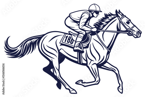 Horse Racing Action. Jockey on Galloping Horse Vector Design