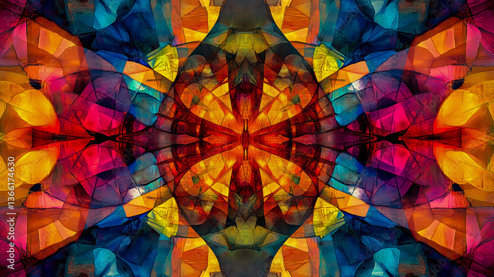 Abstract art kaleidoscope design vibrant colors symmetrical pattern modern artwork digital painting effect Abstract art kaleidoscope design vibrant colors symmetrical pattern modern artwork digital painting effect
