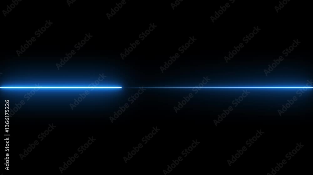 glowing blue neon Straight neon lazer animation of horizontal line on alpha background, straight neon lazer line, seamless loop.