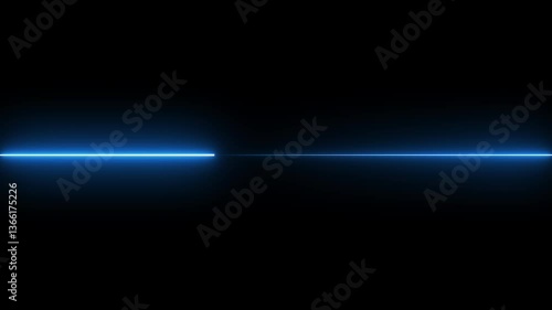 glowing blue neon Straight neon lazer animation of horizontal line on alpha background, straight neon lazer line, seamless loop.