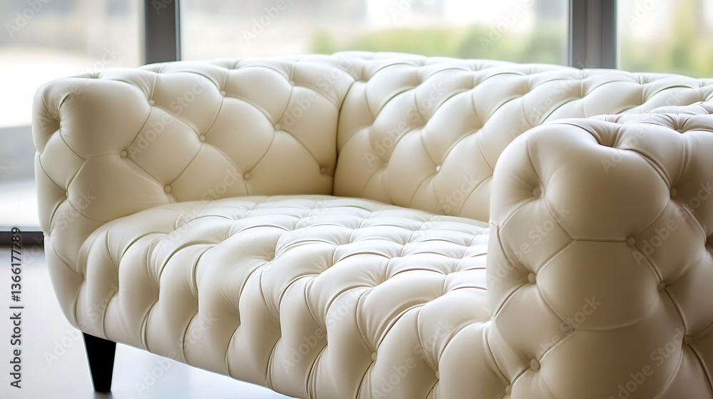Obraz premium Luxurious Cream Leather Upholstery with Button-Tufted Pattern - Closeup Texture Background