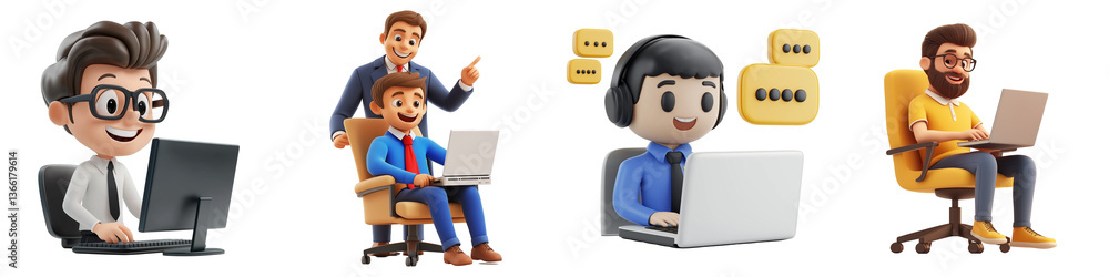 People Working on Laptops with Collaboration and Communication Isolated on Transparent PNG Background 3D Rendering People Working on Laptops with Collaboration and Communication Isolated on Transparent PNG Background 3D Rendering