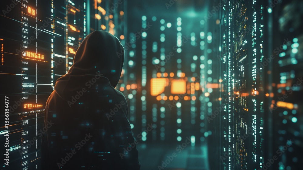 Fototapeta premium Hackers are planning to hack and attack Zeroday networks and cyber security systems in Smart digital city with Data center on cloud cyber security and Blue Binary Data Software Programming Code