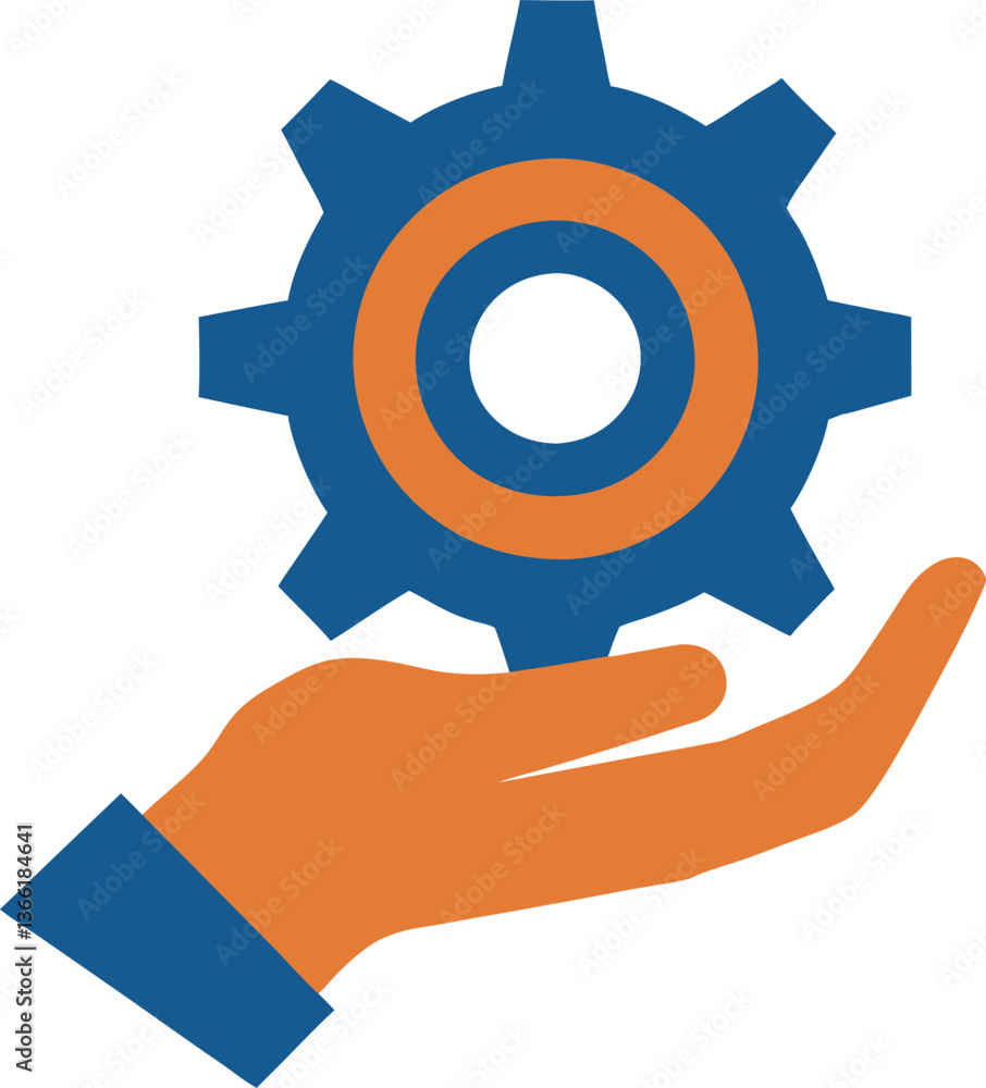 Hand holding gear, representing support and management. Hand holding gear, representing support and management.