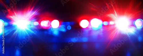 Blurred Police Lights Background with Red and Blue Emergency Vehicle Lights