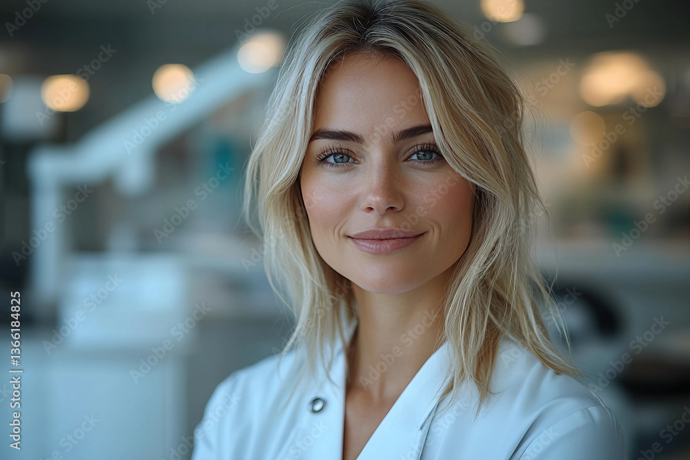 Photorealistic photo of Portrait of 40 year old dentist, blonde bob haircut, white doctor suit, blurred dental office in the background
Photorealistic photo of Portrait of 40 year old dentist, blonde bob haircut, white doctor suit, blurred dental office in the background