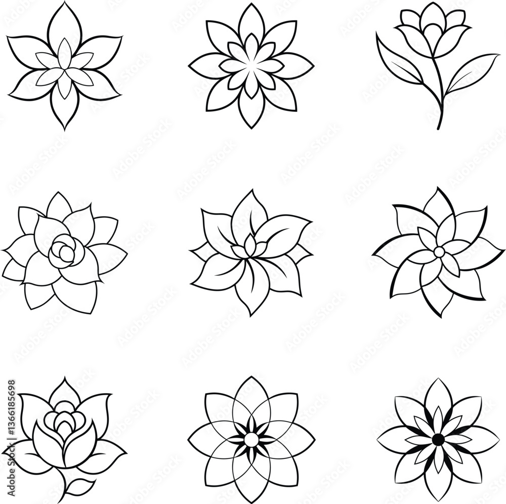 set of flower icons line art vector illustration set of flower icons line art vector illustration