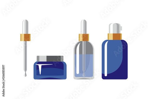 Cosmetics and care. Vials with dispenser and pipette. Cream, serum.