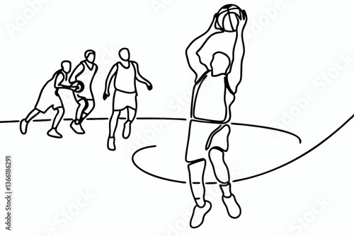 Dynamic Basketball Player Continuous Line Drawing Illustration Sports Artwork