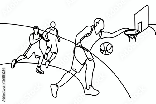 Dynamic Basketball Player Continuous Line Drawing in Action Sports Artwork Concept