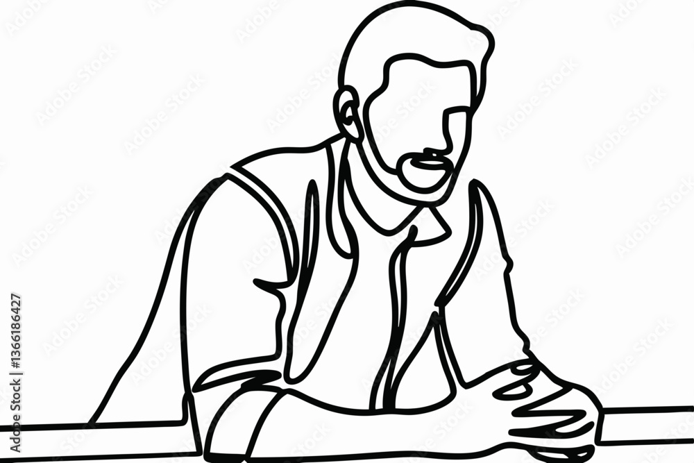 Elegant Line Art Drawing of a Sophisticated Man in Black and White Style