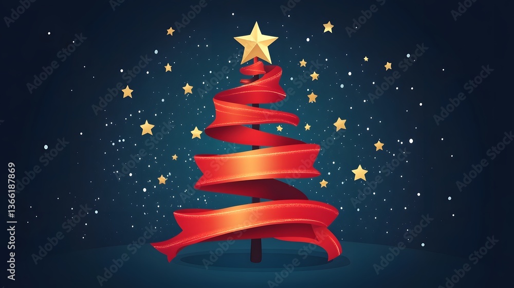 Elegant Modern Christmas Card Design with Tree Made from Ribbon for Holiday Greeting Elegant Modern Christmas Card Design with Tree Made from Ribbon for Holiday Greeting