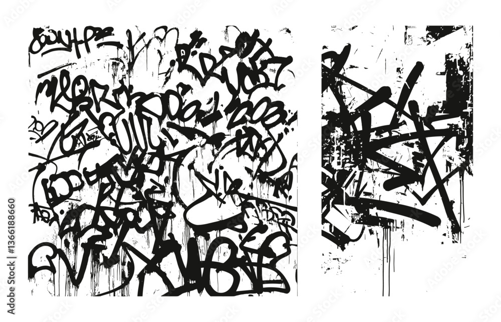 Fototapeta premium Graffiti 2D Illustration Pattern 2x Set