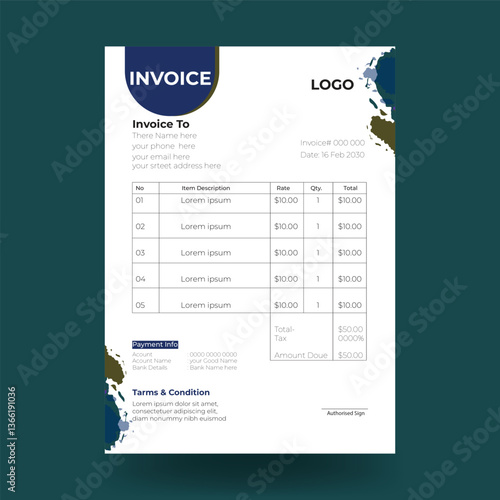 Clean, simple and modern invoice template, invoice design