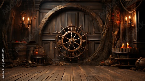 Mysterious Captain's Quarters: A Dark and Atmospheric Pirate Ship Interior