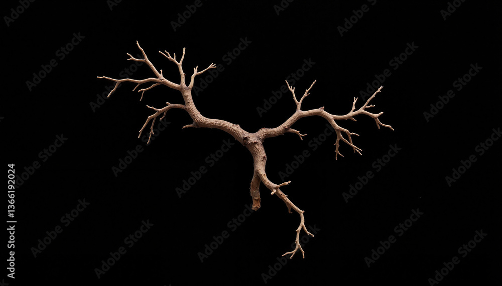 Fototapeta premium Abstract dry branch suspended in darkness, fine art concept