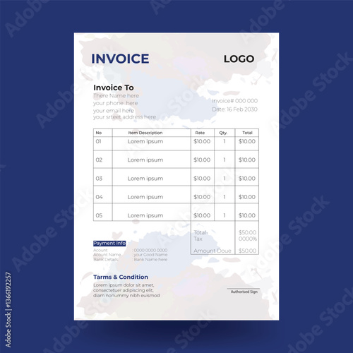 Professional invoice template design with mockup, invoice design template