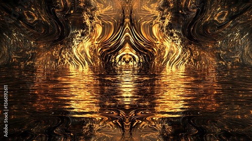 Golden Reflections: Abstract Fluid Art with Metallic Shimmers Creating an Ethereal, Deep, and Captivating Visual Experience.