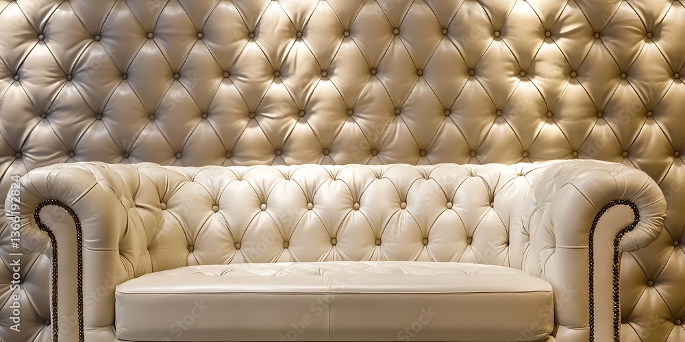 Obraz premium Luxurious Cream Leather Upholstery with Button-Tufted Pattern - Closeup Texture Background