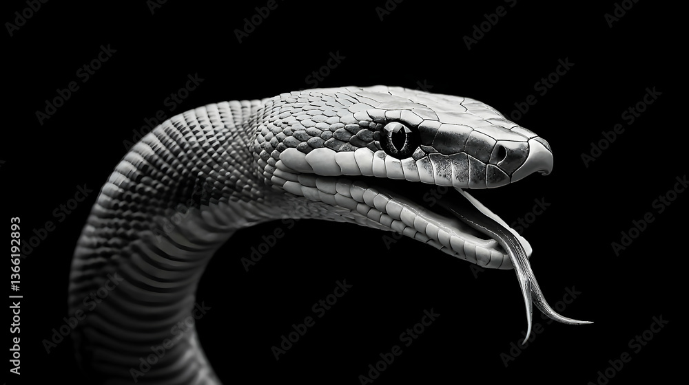Obraz premium Close Up Portrait Of A Snake Head Against Black Background