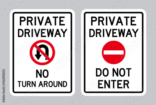 Private Driveway Signs with No Turn Around and Do Not Enter Symbols
