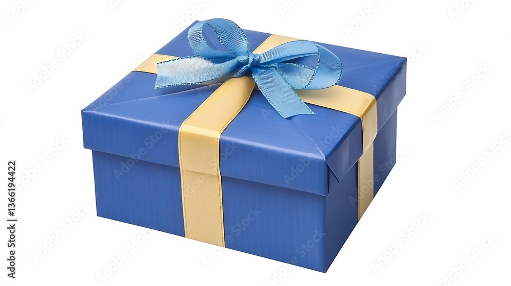 Obraz premium A blue gift box with a ribbon bow, isolated, perfect for a birthday surprise