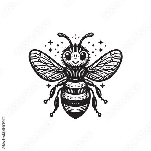 Simple Honeybee Vector Icon – Vintage Logo & Retro Illustration