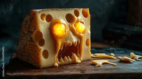 Fototapeta Naklejka Na Ścianę i Meble -  A cheese creature with glowing eyes