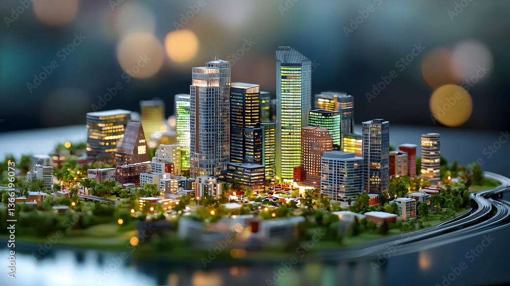 Fototapeta premium Cityscape Miniature Model At Night