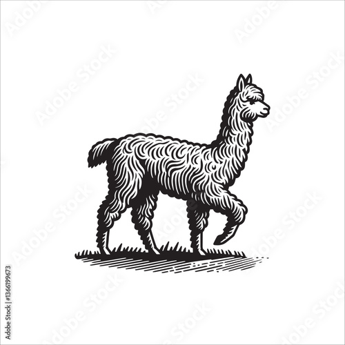 Simple Alpaca Walking Vector Icon – Vintage Logo & Retro Illustration