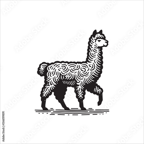 Simple Alpaca Walking Vector Icon – Vintage Logo & Retro Illustration