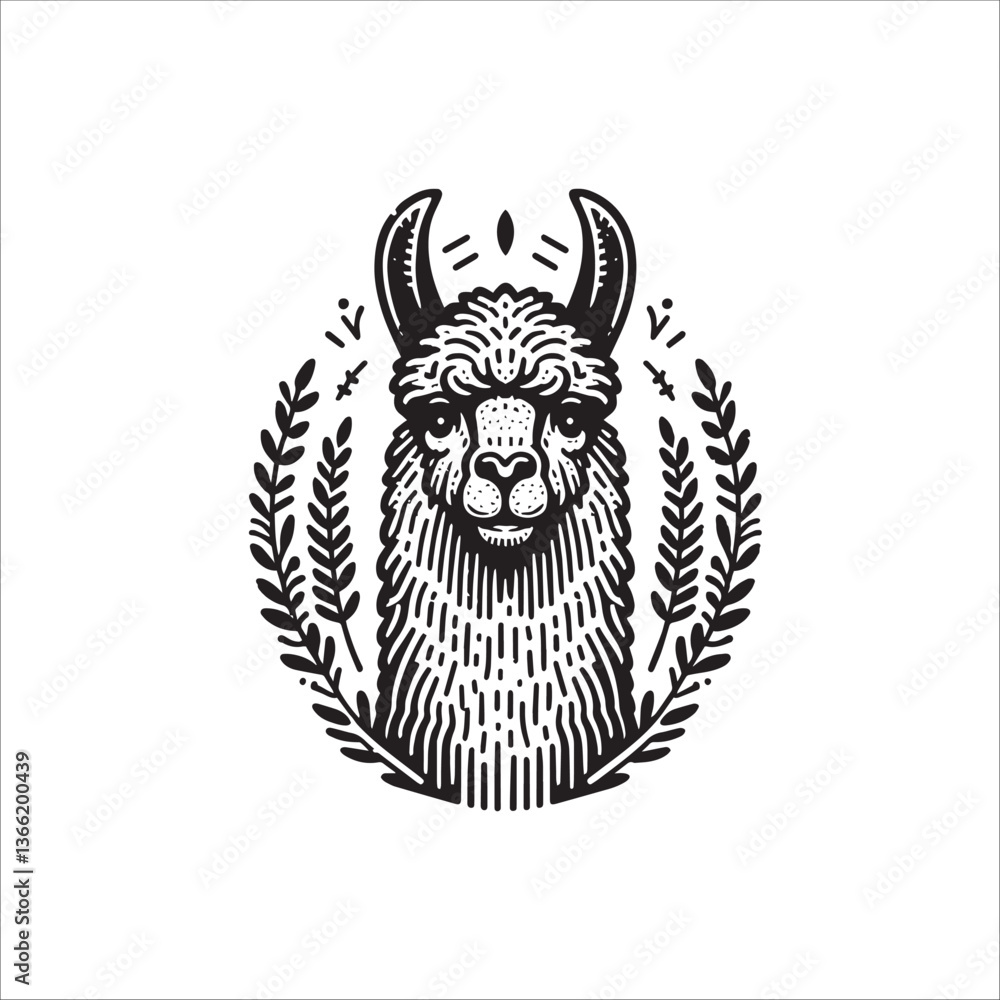 Fototapeta premium Simple Llama Face Head Front View Vector Icon – Vintage Logo & Retro Illustration