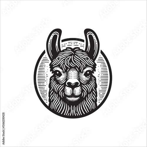 Simple Llama Face Head Front View Vector Icon – Vintage Logo & Retro Illustration