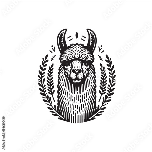 Simple Llama Face Head Front View Vector Icon – Vintage Logo & Retro Illustration