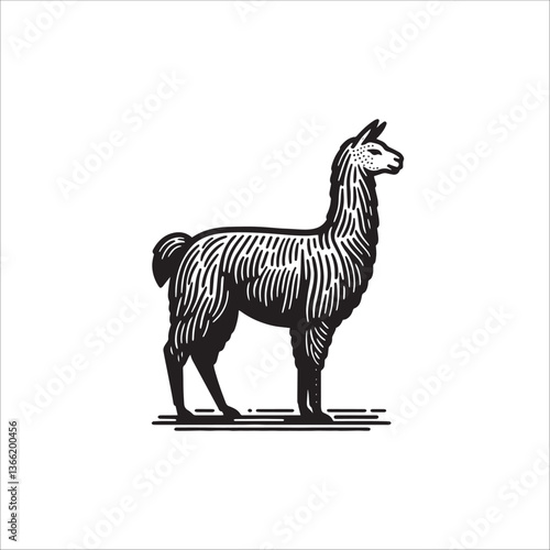 Simple Llama Standing Side View Vector Icon – Vintage Logo & Retro Illustration