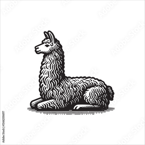 Simple Llama Resting Vector Icon – Vintage Logo & Retro Illustration