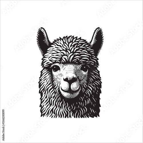Simple Alpaca Head Face Front View Vector Icon – Vintage Logo & Retro Illustration