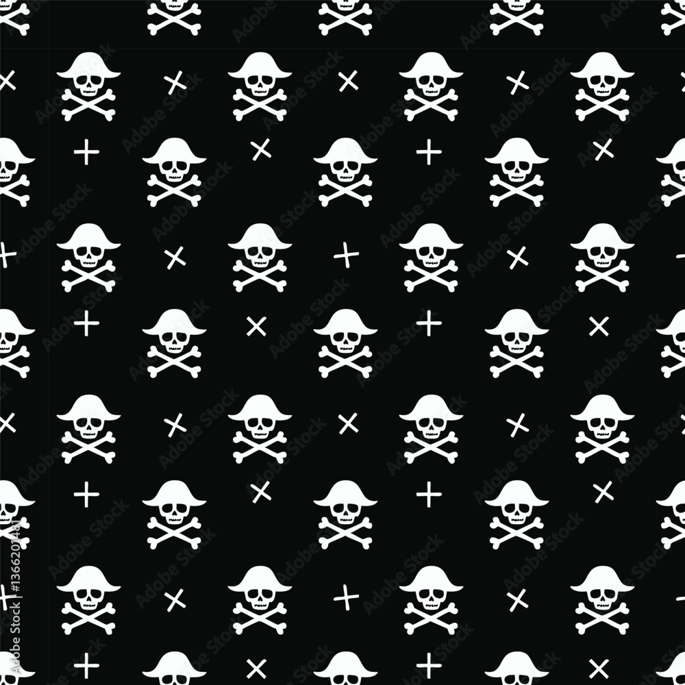 Halloween skull with hat and bones pattern background Halloween skull with hat and bones pattern background