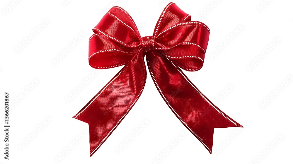 Fototapeta premium A festive red satin ribbon bow, isolated, perfect for holiday gift decoration or birthday present wrap