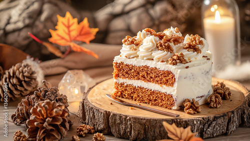 Carrot Cake Slice Autumn with Cozy Ambiance